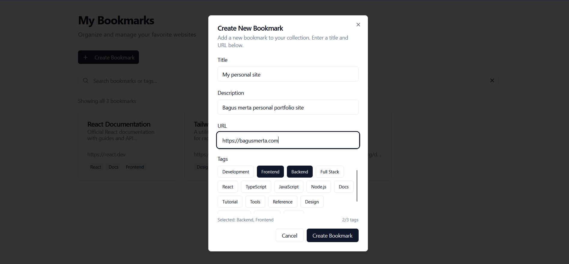 Bookmarks App